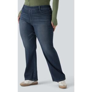 Halara Flex High Waisted Bootcut Jeans Distressed Denim Dark Blue Sz XL Comfort